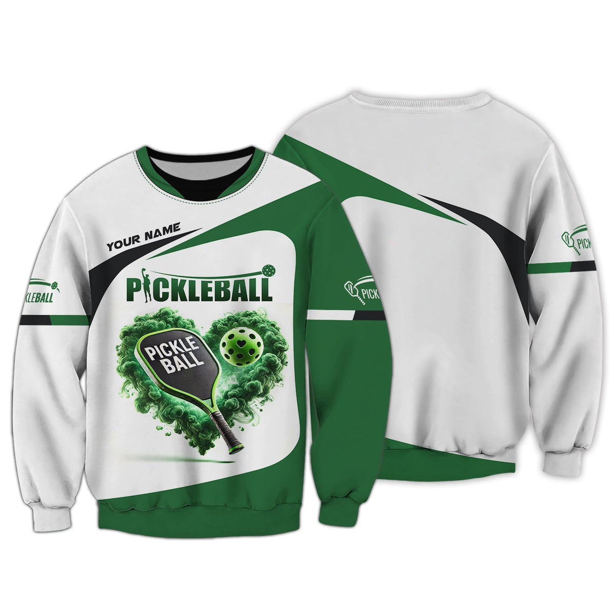 Custom Pickleball Player Personalized Name 3D Greenheart T-Shirts, Pickleball Polo Shirt, Gift For Pickleball Player