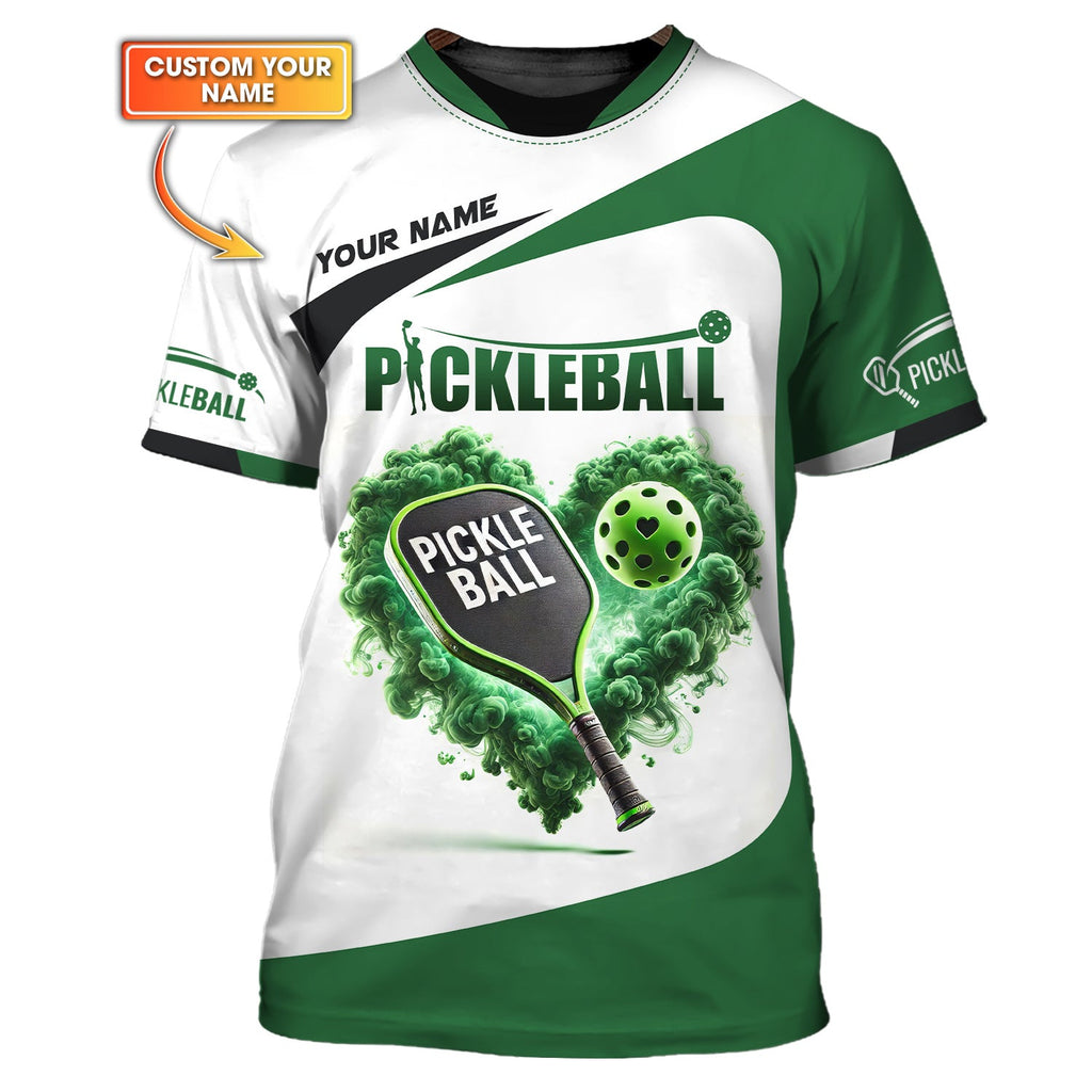 Custom Pickleball Player Personalized Name 3D Greenheart T-Shirts, Pickleball Polo Shirt, Gift For Pickleball Player