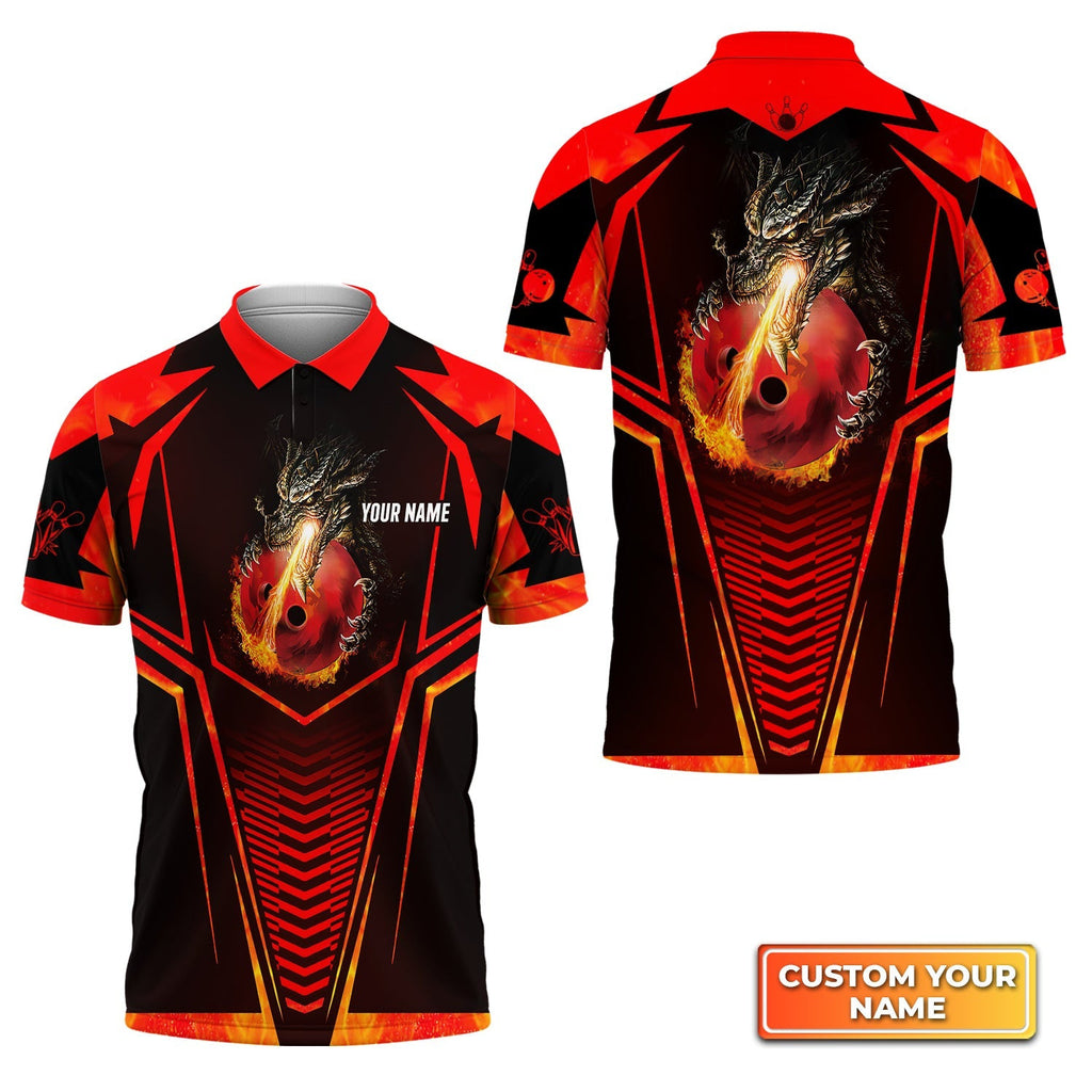 Dragon Fire Flame Personalized Name 3D Polo Shirt Gift For Bowler