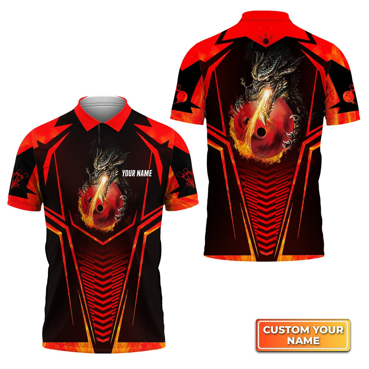 Dragon Fire Flame Personalized Name 3D Polo Shirt Gift For Bowler