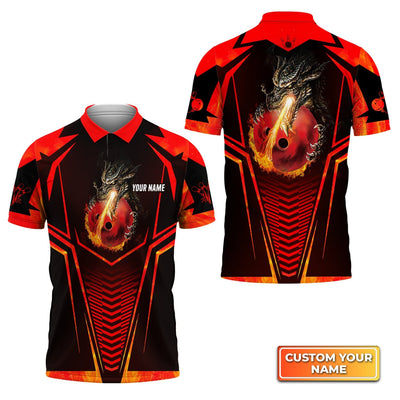 Dragon Fire Flame Personalized Name 3D Polo Shirt Gift For Bowler