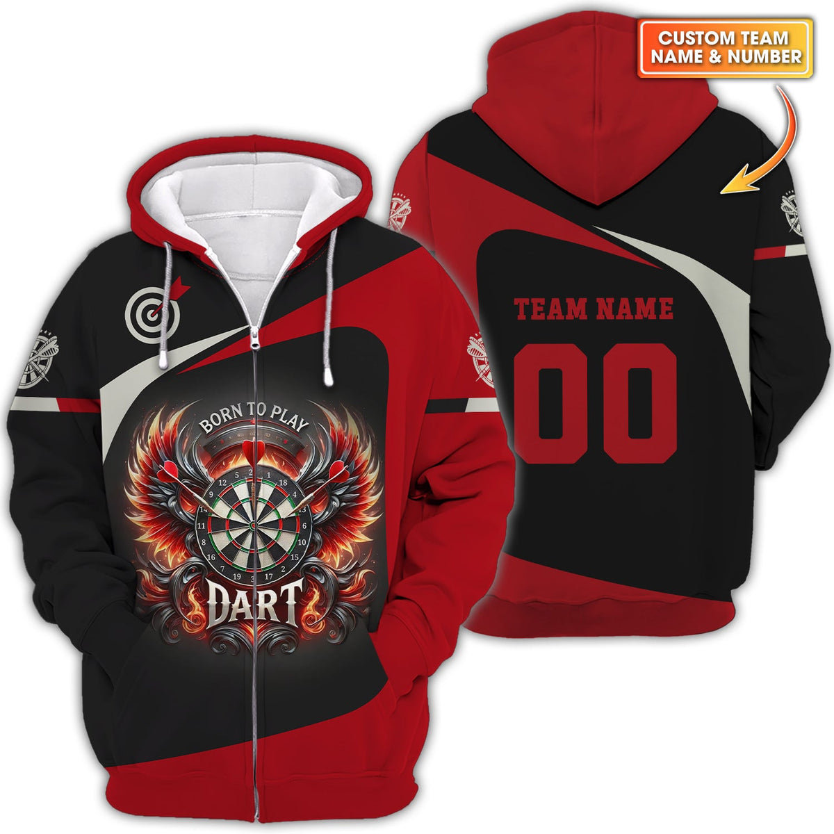 Custom Darts Team Name & Number Personalized 3D Fire Wing Polo Shirt, T-shirt For Darts Player, Darts Shirts, Gift For Darts Lovers