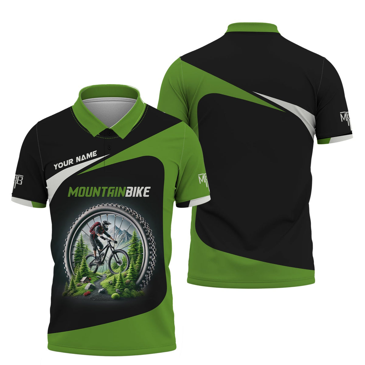 Custom Name Mountain Bike 3D T-Shirt, MTB Polo Shirt, Lightweight Sportswear, Personalized MTB Apparel, Gift for Cyclists
