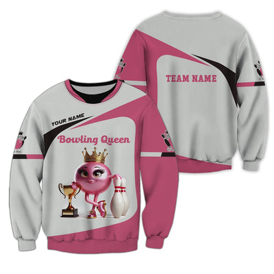 Bowling Queen Of The Lanes Personalized Name & Team 3D Polo Shirt, Bowling T-Shirt, Gift For Bowler