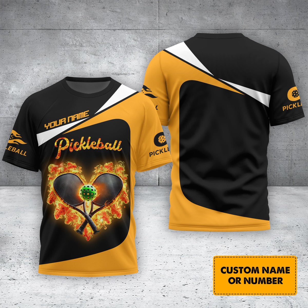 Custom Orange Pickleball Personalized Name 3D T-Shirts, Pickleball Polo Shirt, Gift For Pickleball Player