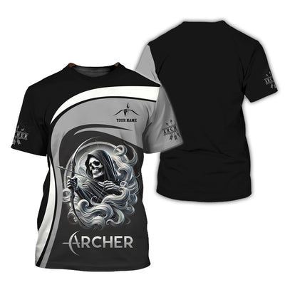 Custom Name Death Archer T-Shirt 3D, Archery Polo Shirts, Lightweight Sportswear, Gift for Archers