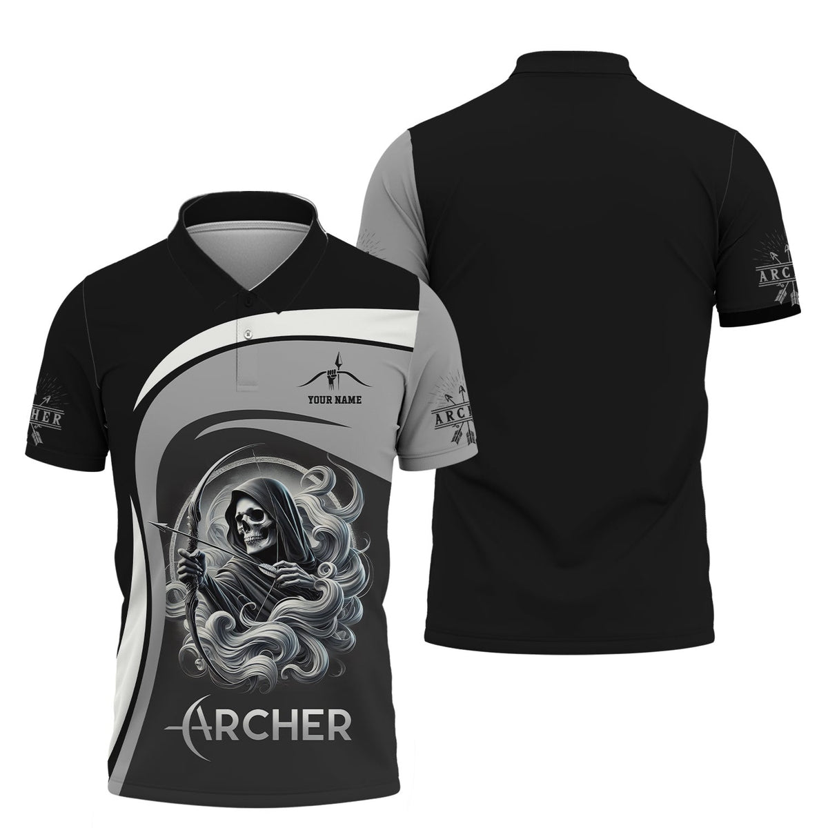 Custom Name Death Archer T-Shirt 3D, Archery Polo Shirts, Lightweight Sportswear, Gift for Archers