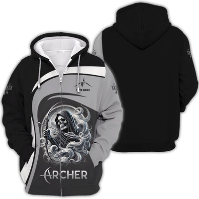 Custom Name Death Archer T-Shirt 3D, Archery Polo Shirts, Lightweight Sportswear, Gift for Archers