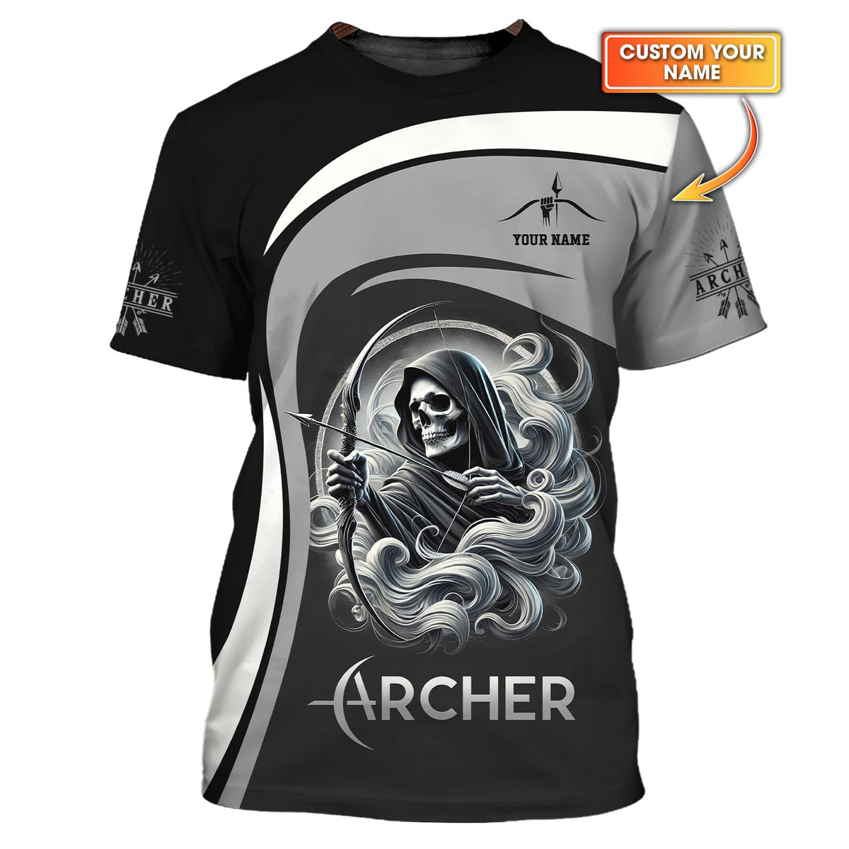 Custom Name Death Archer T-Shirt 3D, Archery Polo Shirts, Lightweight Sportswear, Gift for Archers