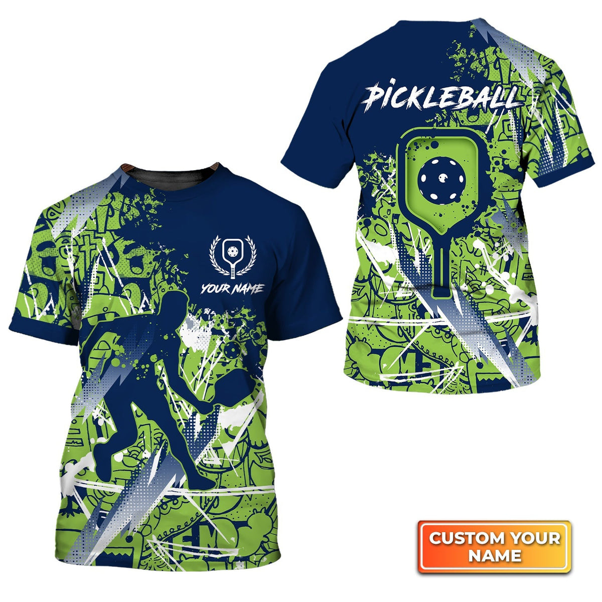 Pickleball, Scritch Man Green Blue Personalized Name 3D Tshirt Gift For Pickleball Player