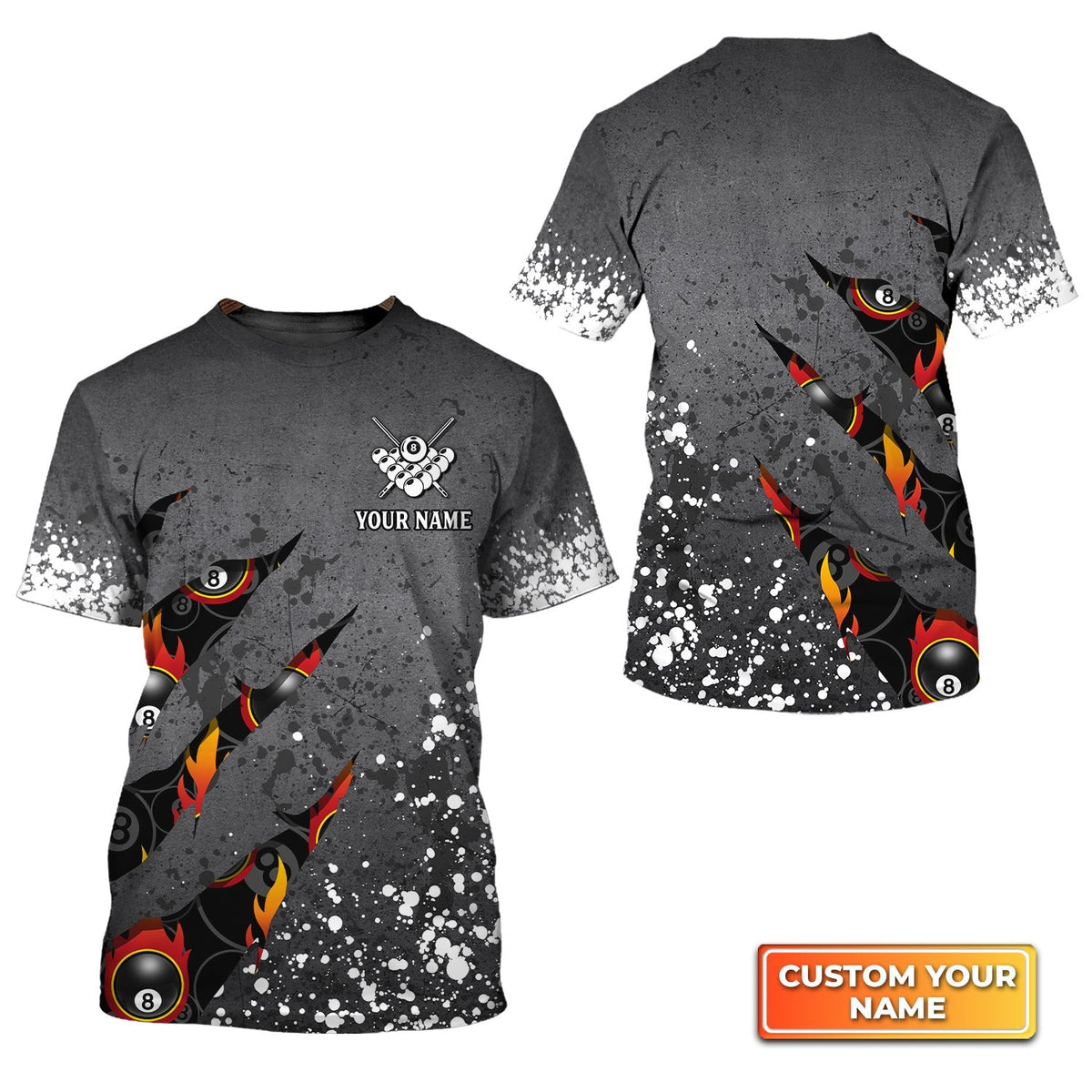 Billiards 8 Balls Paint Splash Personalized Name 3D Tshirt Gift For Billiard Players