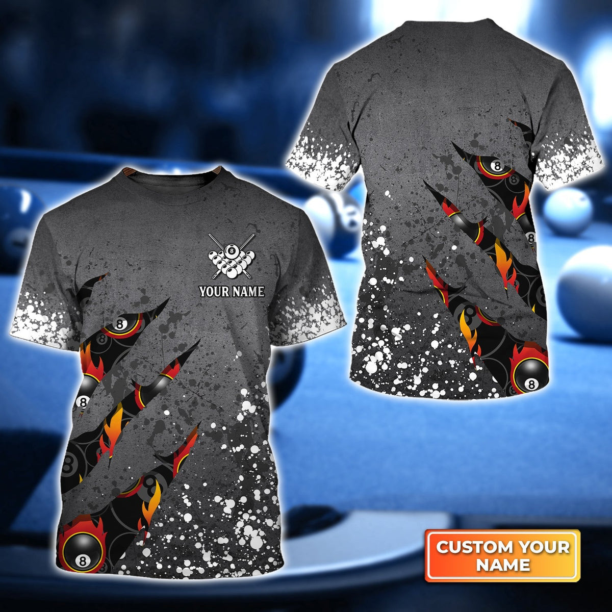 Billiards 8 Balls Paint Splash Personalized Name 3D Tshirt Gift For Billiard Players