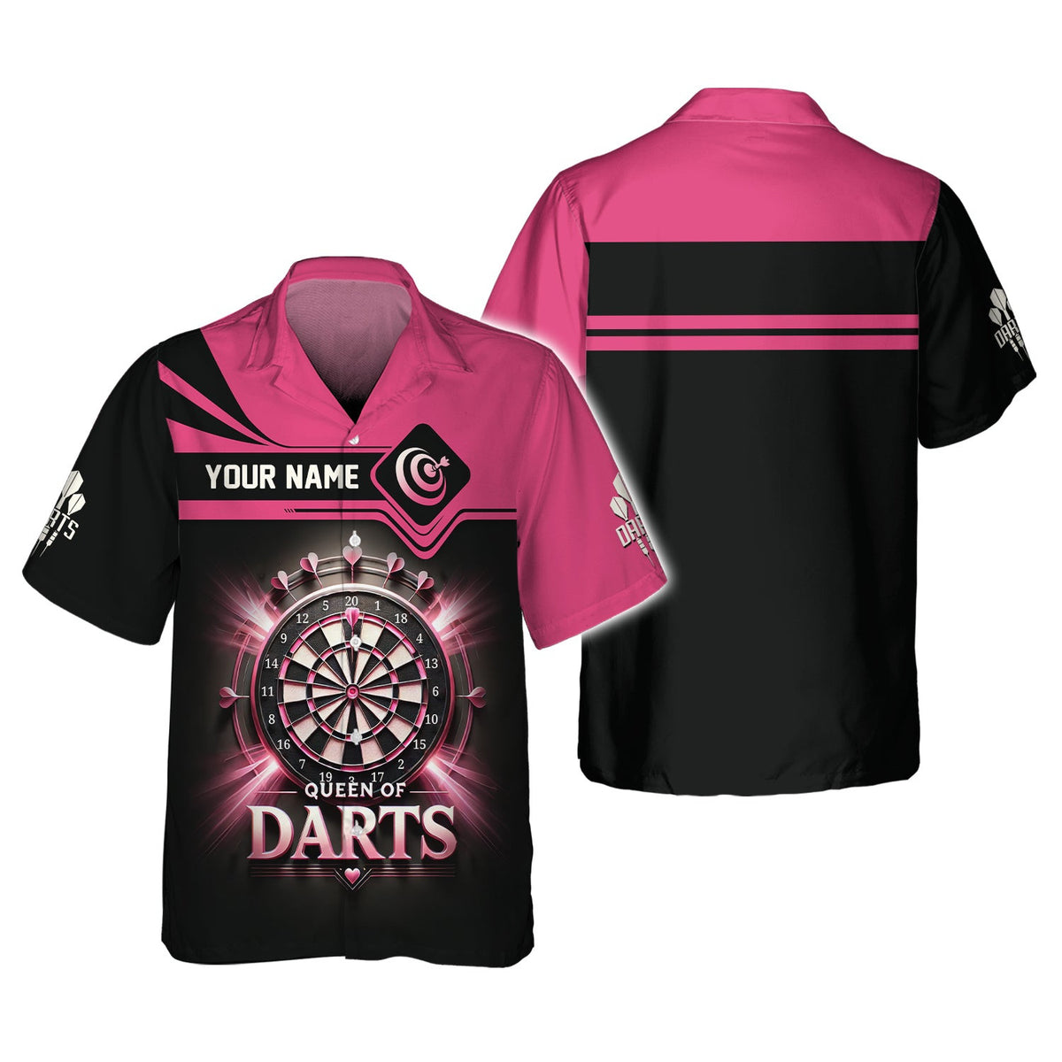 Queen Of Darts Pink Custom Name 3D T-Shirt, Polo Shirt For Darts Player, Darts Shirts, Gift For Darts Lovers