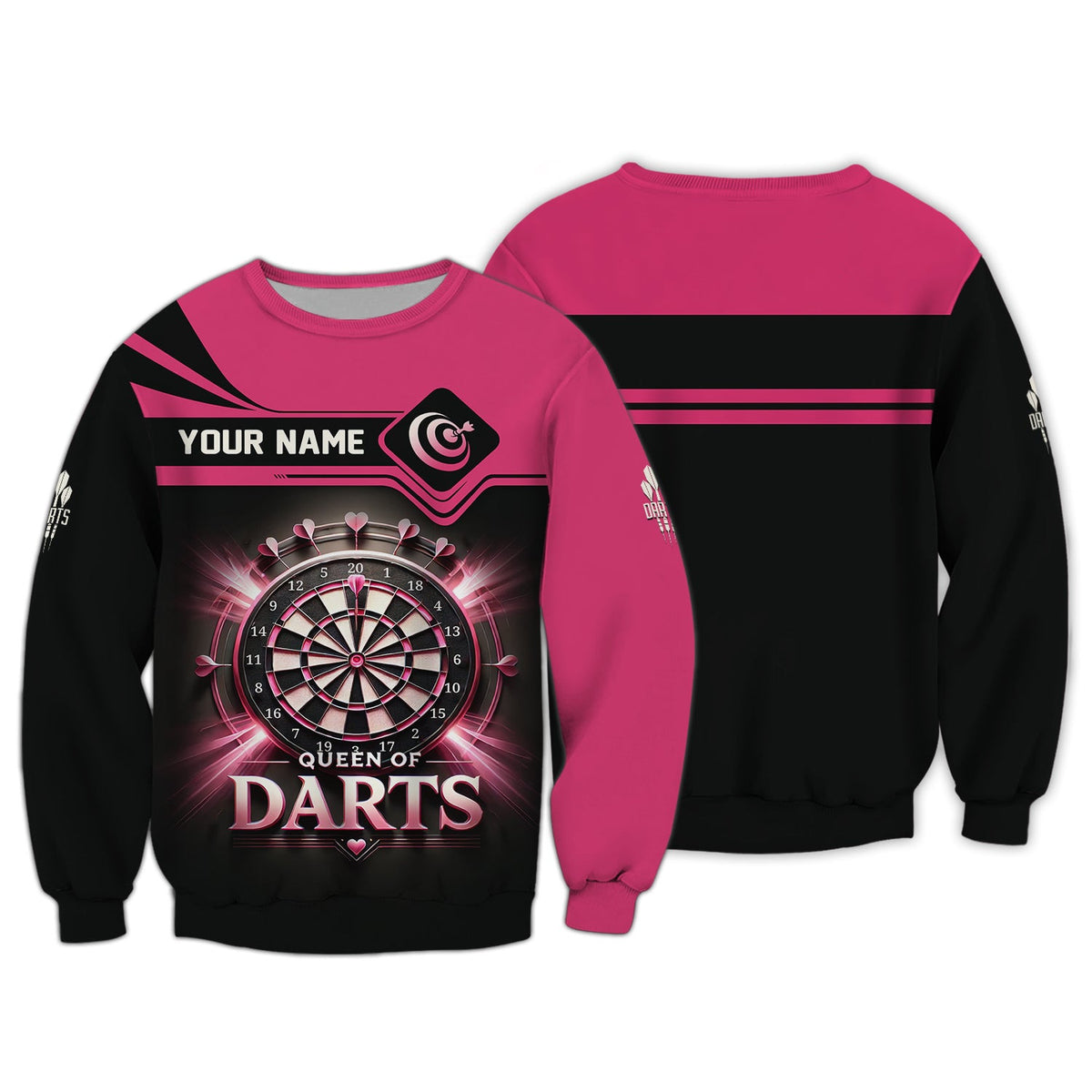 Queen Of Darts Pink Custom Name 3D T-Shirt, Polo Shirt For Darts Player, Darts Shirts, Gift For Darts Lovers