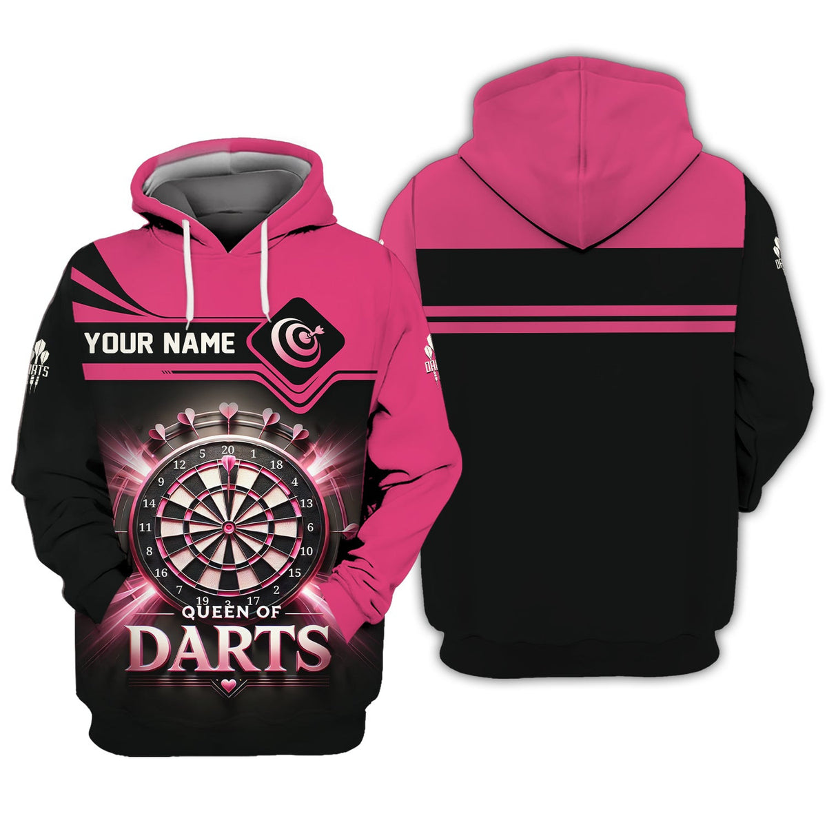 Queen Of Darts Pink Custom Name 3D T-Shirt, Polo Shirt For Darts Player, Darts Shirts, Gift For Darts Lovers