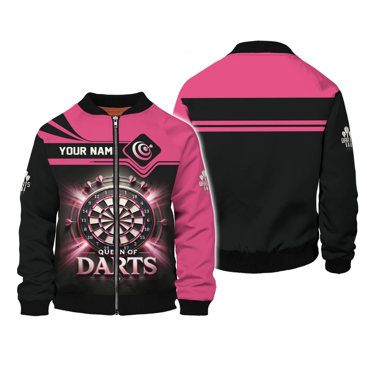 Queen Of Darts Pink Custom Name 3D T-Shirt, Polo Shirt For Darts Player, Darts Shirts, Gift For Darts Lovers