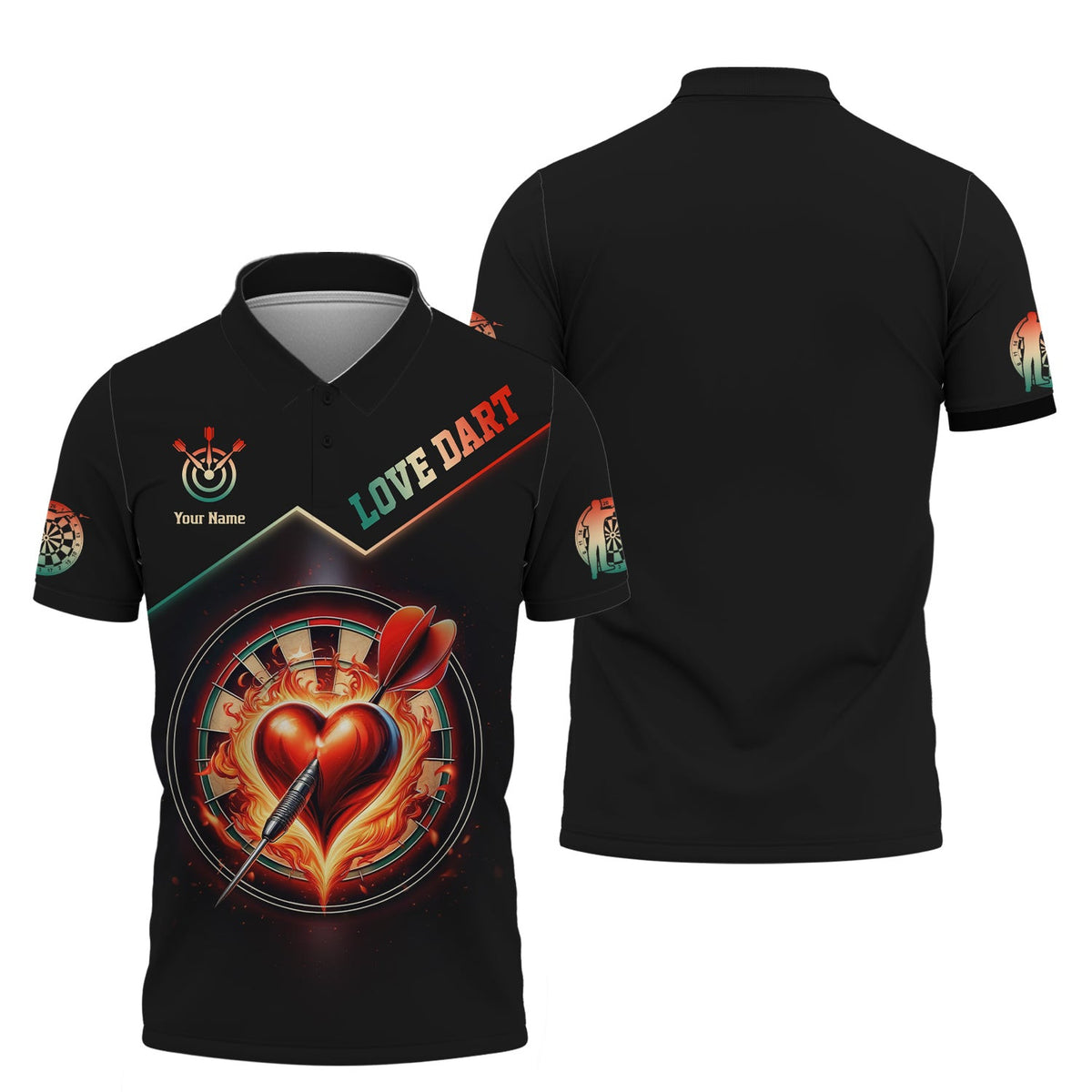 Custom Name Personalized 3D Love Dart Polo Shirt, T-shirt For Darts Player, Darts Shirts Custom, Gift For Darts Lovers