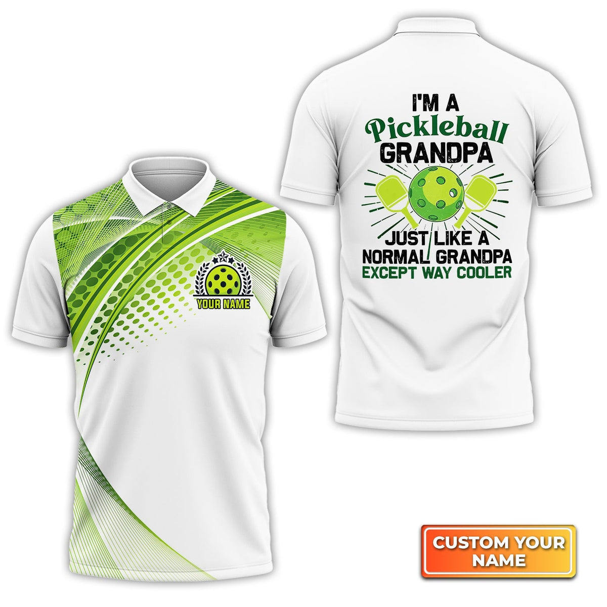 Pickleball Grandpa Like Normal Grandpa Personalized Name 3D Polo Shirt Gift For Pickleball Player
