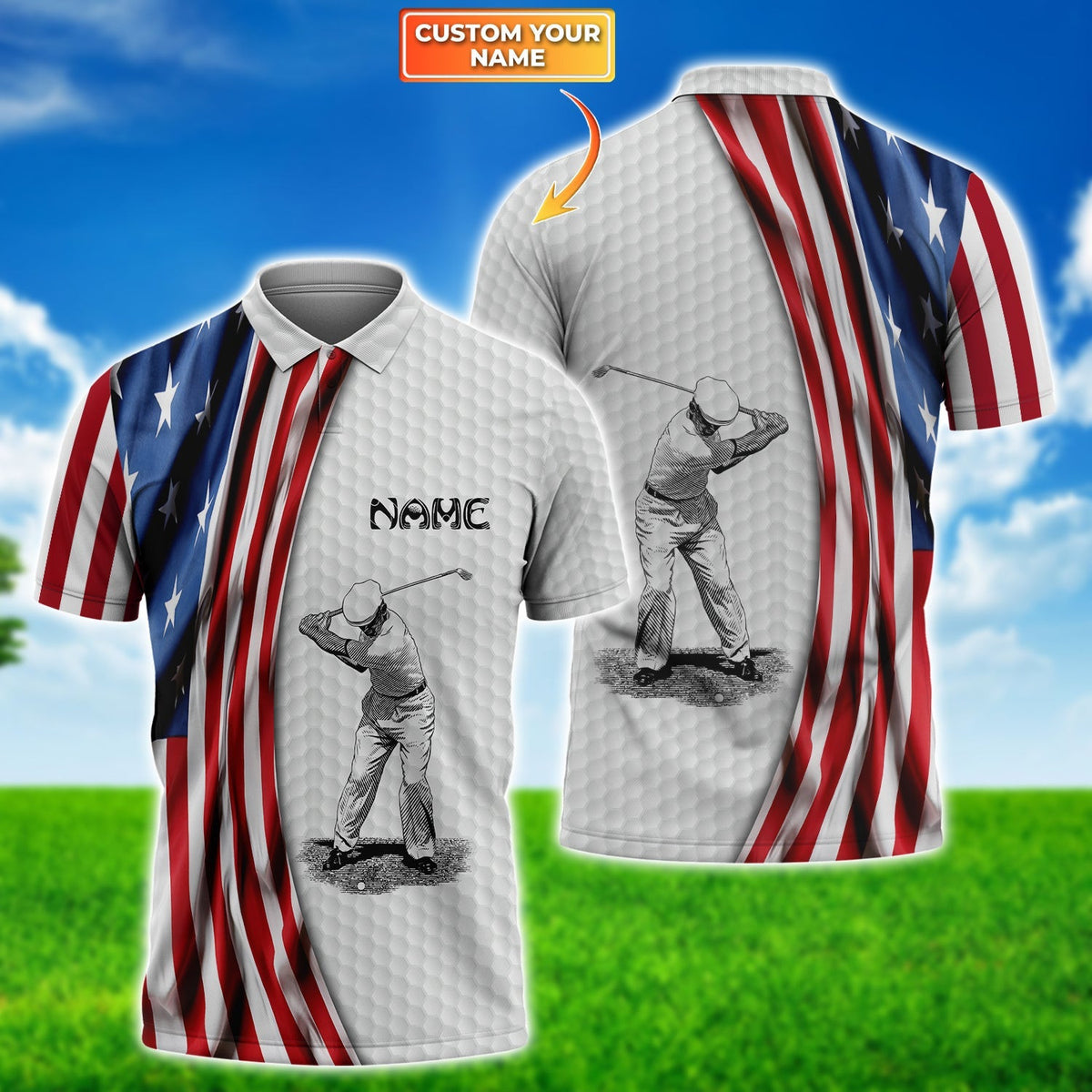 Golf, Personalized Name 3D Polo Shirt For Golfers