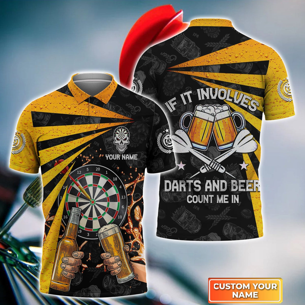 If It Involves Darts And Beer Count Me In Personalized Name 3D Polo Shirt For Darts Player