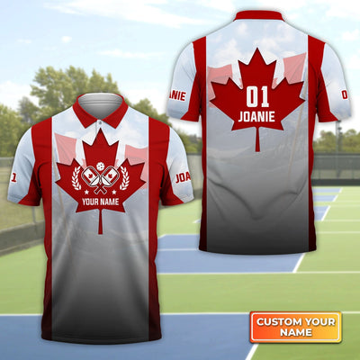 Pickleball Canada Flag Personalized Name 3D Polo Shirt Gift For Pickleball Player