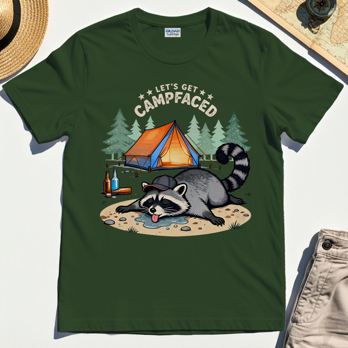 Let’s Get Campfaced Raccoon Camping Graphic T-Shirts