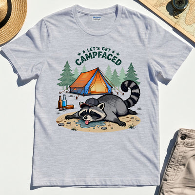 Let’s Get Campfaced Raccoon Camping Graphic T-Shirts