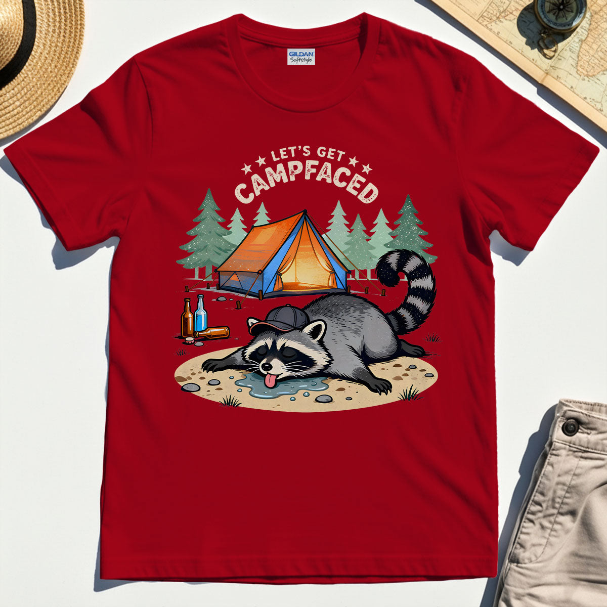 Let’s Get Campfaced Raccoon Camping Graphic T-Shirts