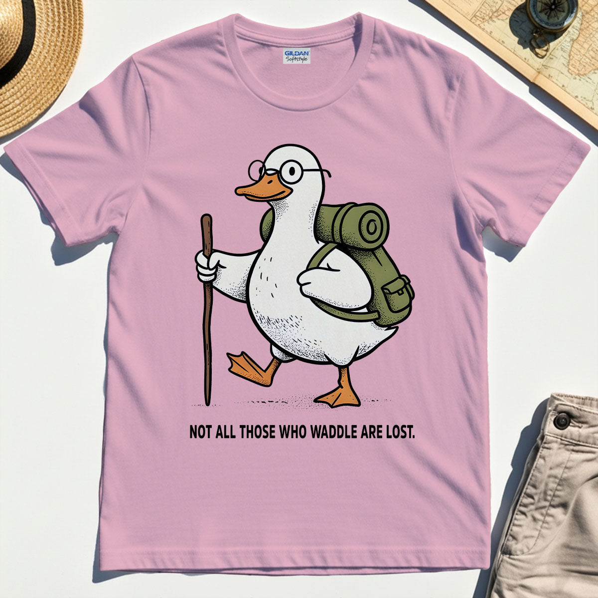 “Waddle Are Not Lost” Camping Trail Pun Duck T-Shirt