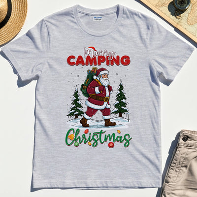 Santa With Backpack Camping Christmas T-Shirt