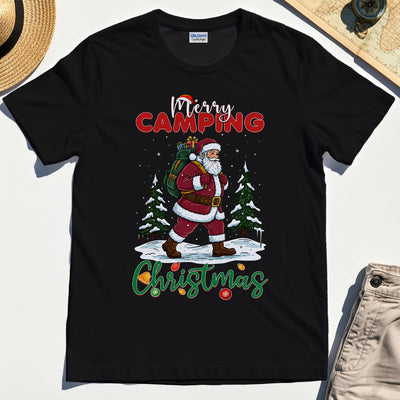 Santa With Backpack Camping Christmas T-Shirt