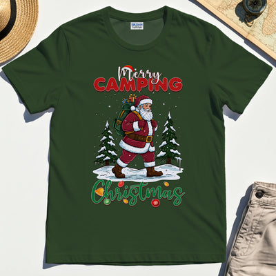 Santa With Backpack Camping Christmas T-Shirt