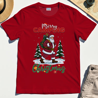 Santa With Backpack Camping Christmas T-Shirt