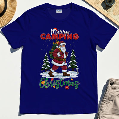 Santa With Backpack Camping Christmas T-Shirt