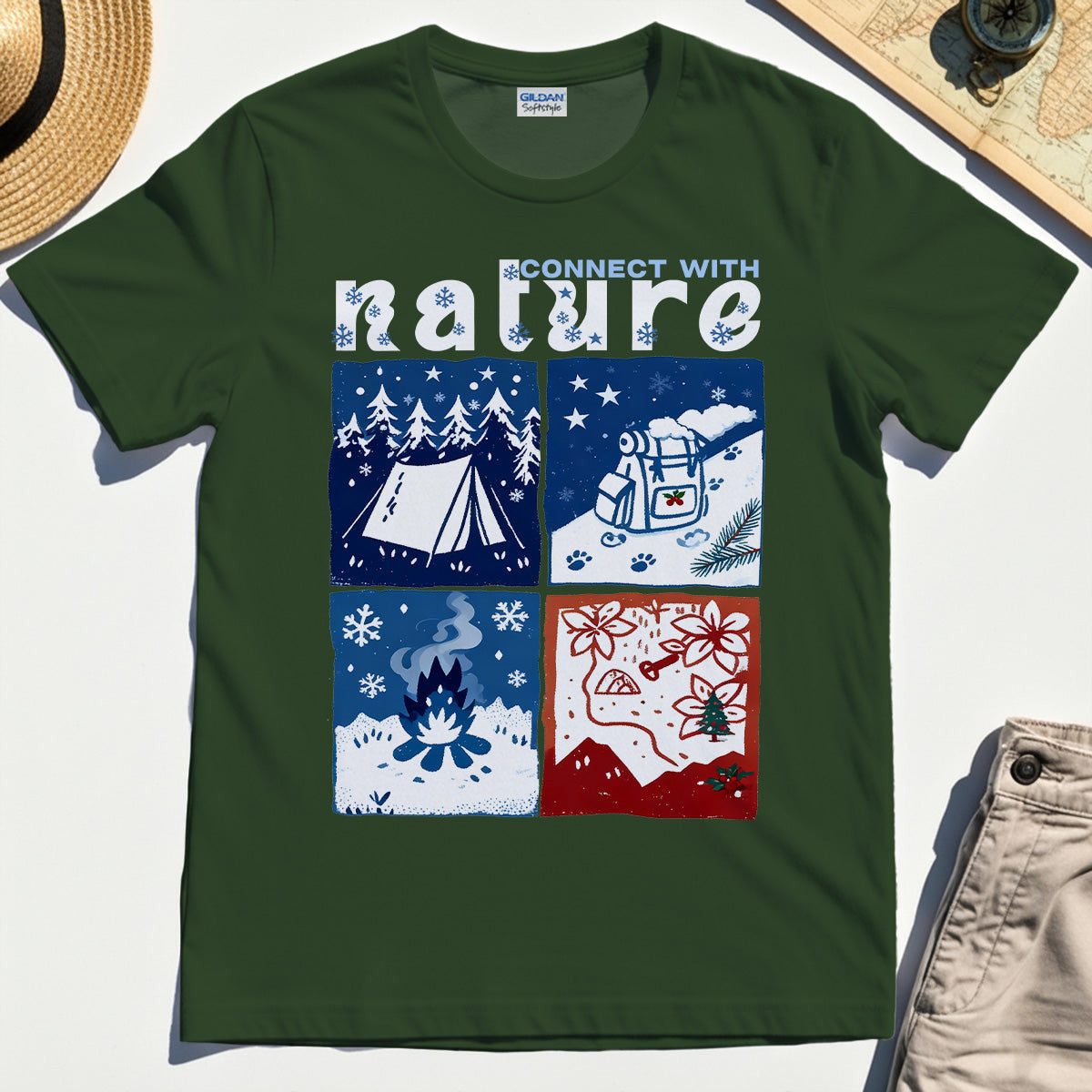 Connect With Nature Winter Camping T-Shirt