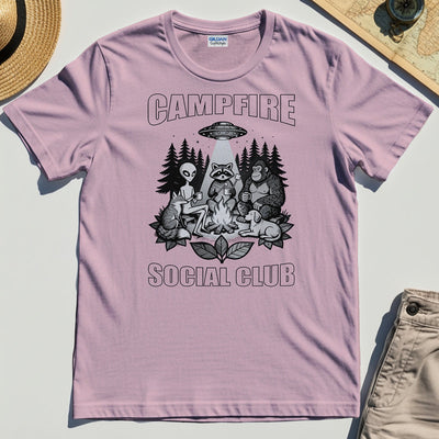 Campfire Social Club With Alien, Bigfoot, UFO And Raccoon T-Shirt