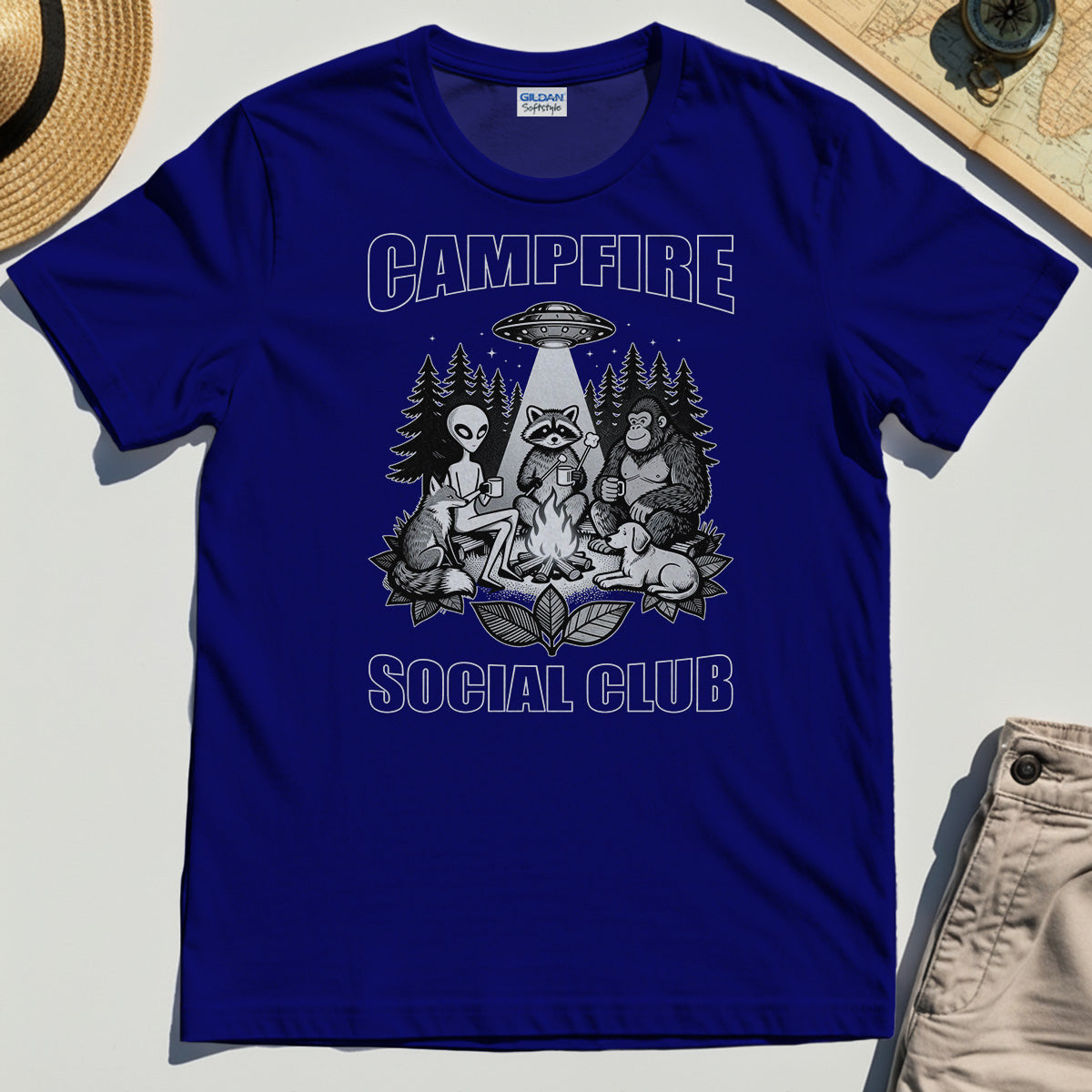 Campfire Social Club With Alien, Bigfoot, UFO And Raccoon T-Shirt