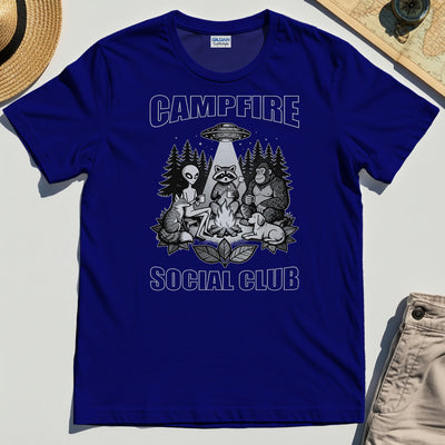 Campfire Social Club With Alien, Bigfoot, UFO And Raccoon T-Shirt