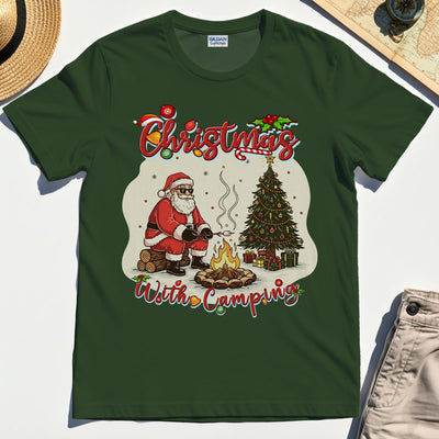 “Christmas With Camping” Santa By Fire Outdoor Tee
