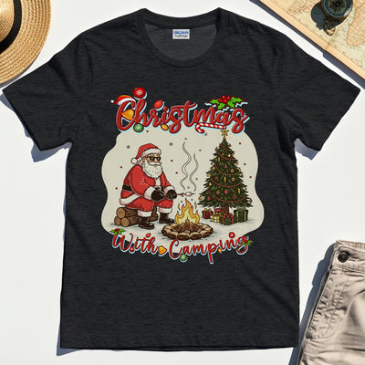 “Christmas With Camping” Santa By Fire Outdoor Tee