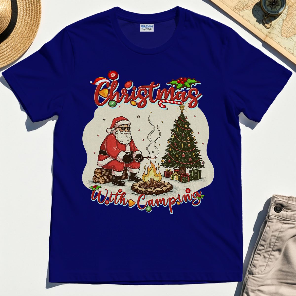 “Christmas With Camping” Santa By Fire Outdoor Tee
