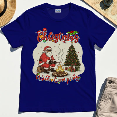 “Christmas With Camping” Santa By Fire Outdoor Tee