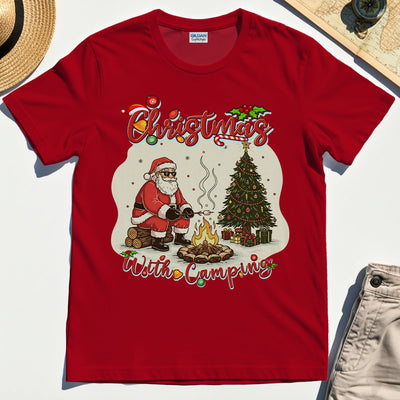 “Christmas With Camping” Santa By Fire Outdoor Tee