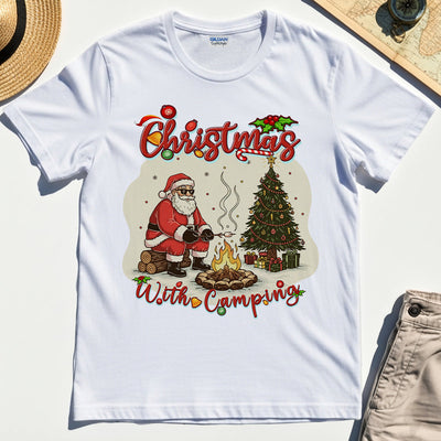 “Christmas With Camping” Santa By Fire Outdoor Tee