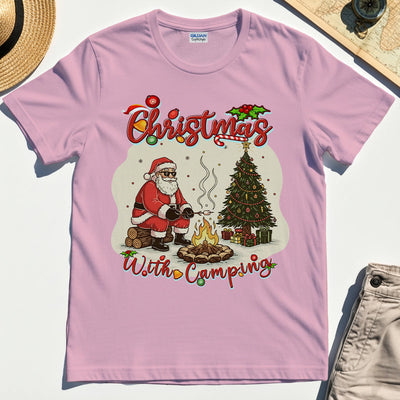 “Christmas With Camping” Santa By Fire Outdoor Tee