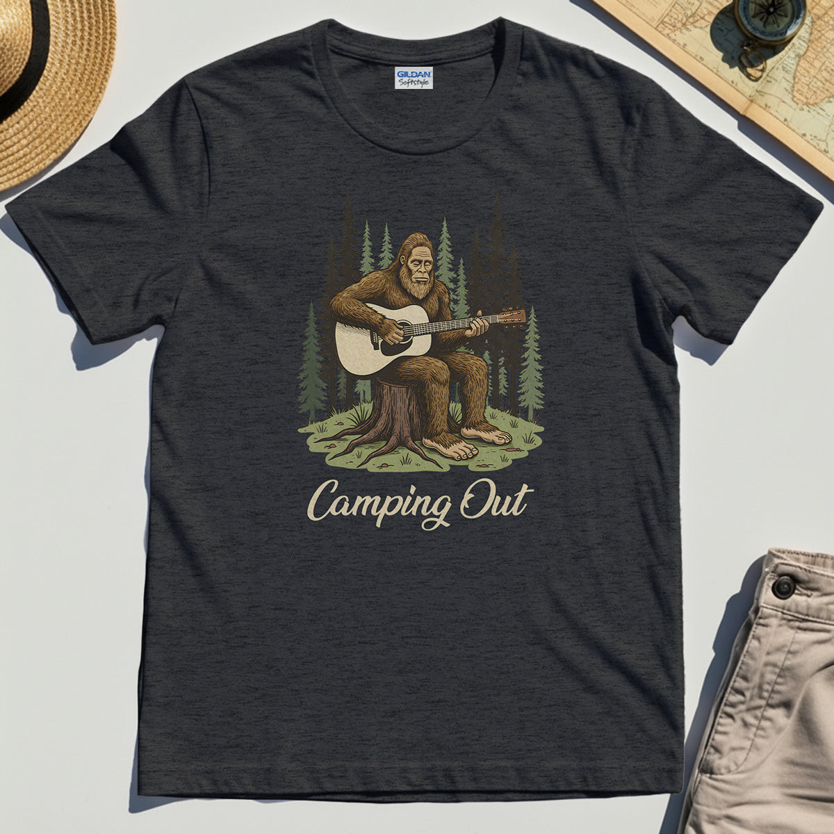 “Camping Out” Funny Bigfoot Camping T-Shirt