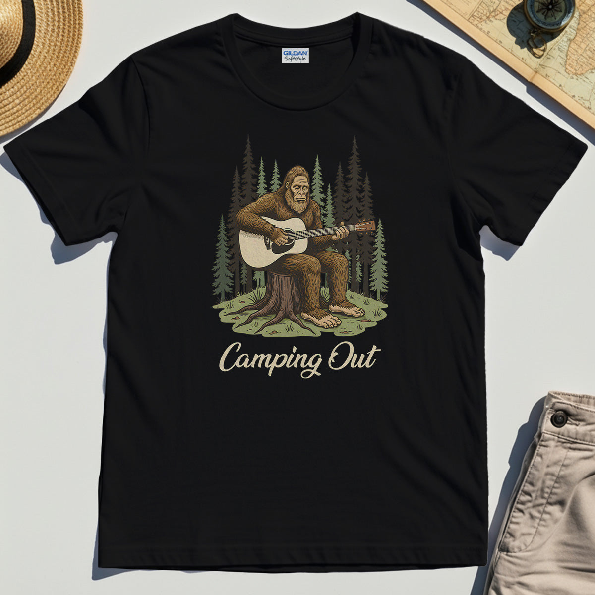 “Camping Out” Funny Bigfoot Camping T-Shirt
