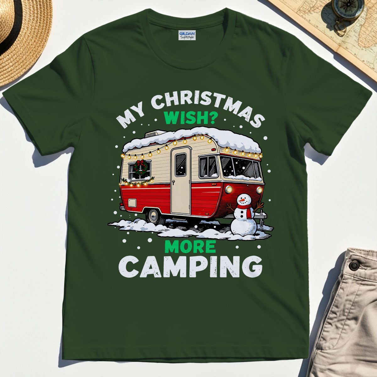 Christmas Camper “My Christmas Wish? More Camping” T-Shirt