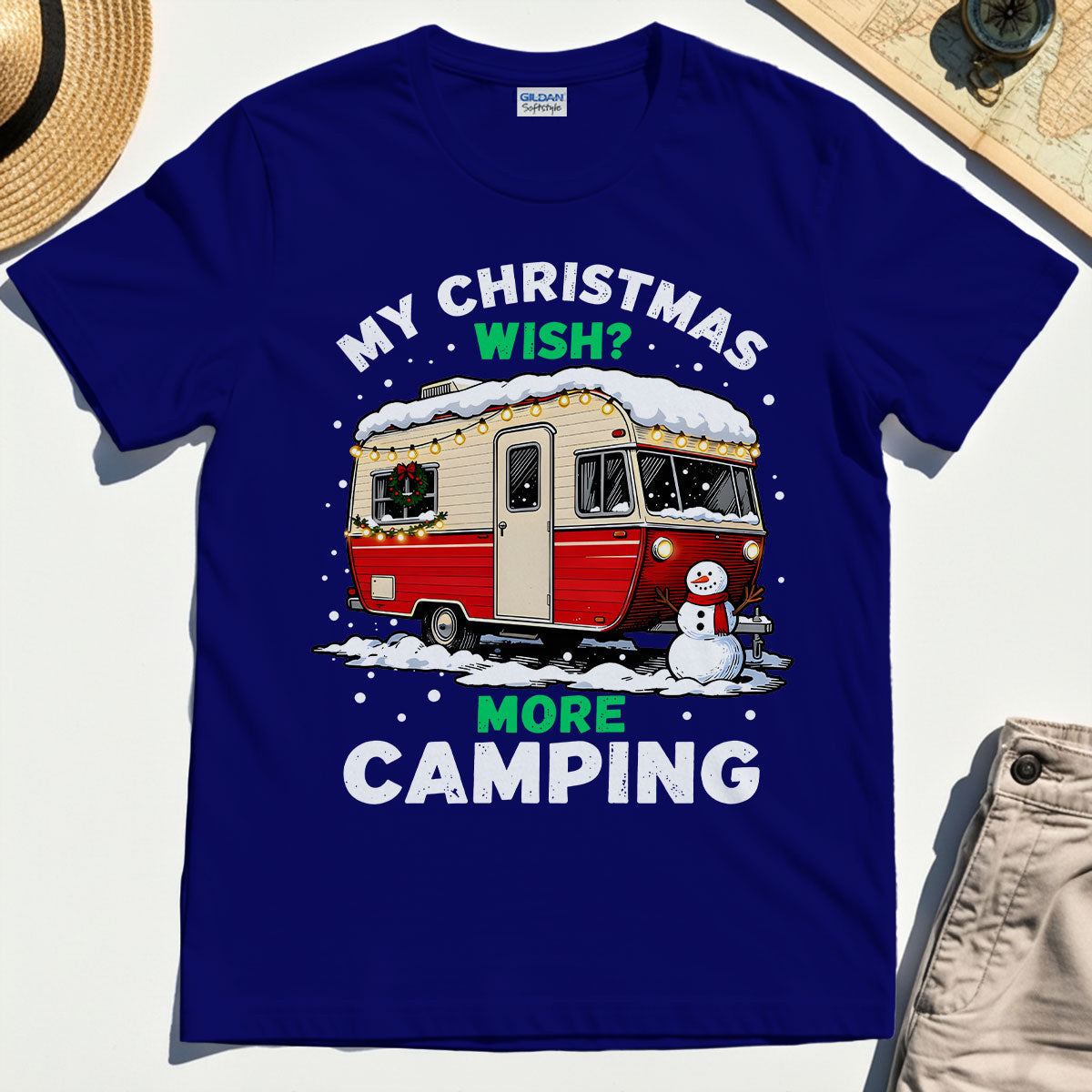 Christmas Camper “My Christmas Wish? More Camping” T-Shirt