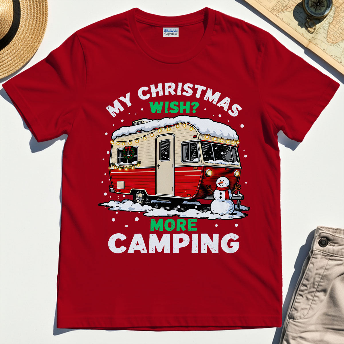 Christmas Camper “My Christmas Wish? More Camping” T-Shirt